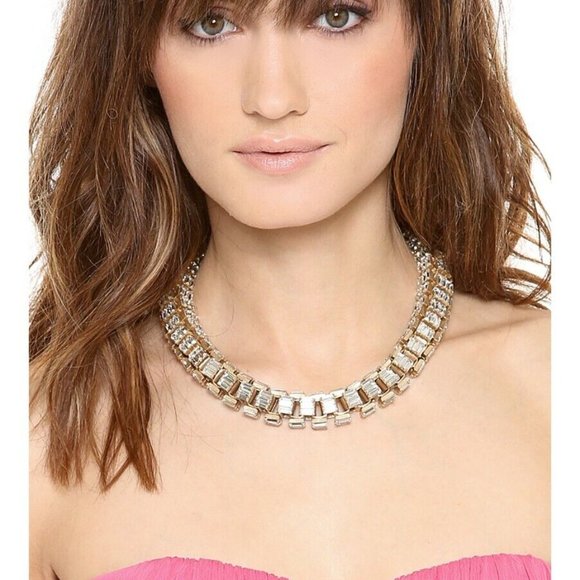 Lee Angel Shopbop Box Link Statement Necklace NWT 495 Brass Crystal - Picture 1 of 4